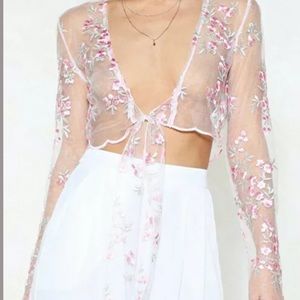 Sheer floral embroidered crop top